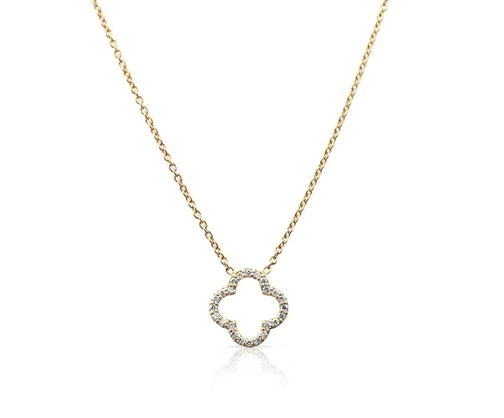 14K Solid Gold Diamond Clover Necklace