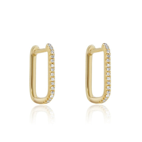 18K Solid Gold Pave Diamond Rectangle Hoop Earring