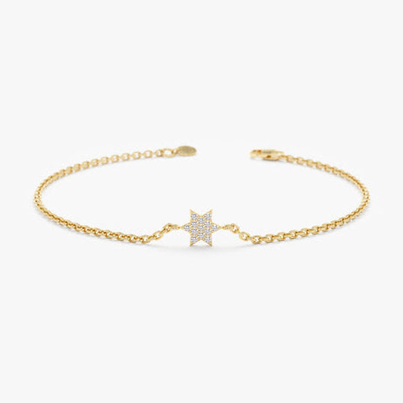 14K Solid Gold Pave Diamond Star Of David Bracelet