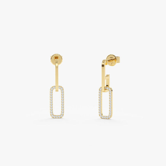 14K Solid Gold Diamond Paperclip Earrings | The Karat Store