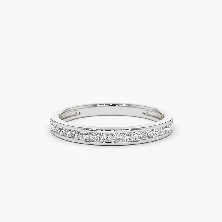 14K Solid Gold Channel Setting Princess Cut Half Eternity Diamond Ring