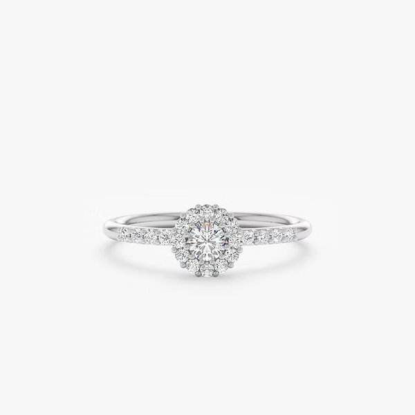 18K Solid White Diamond Halo Engagement Ring