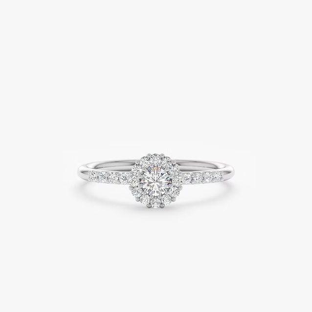 18K Solid White Diamond Halo Engagement Ring