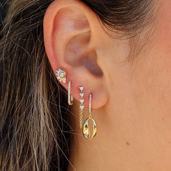 18K Solid Gold Pave Diamond Rectangle Hoop Earring