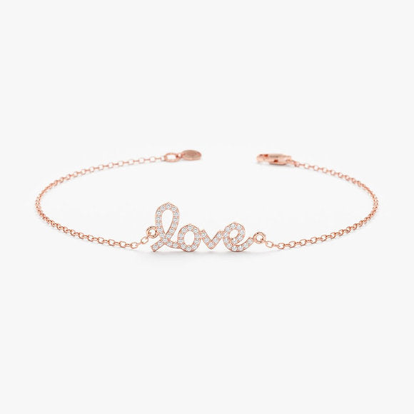 14K Solid Gold Diamond Love Bracelet