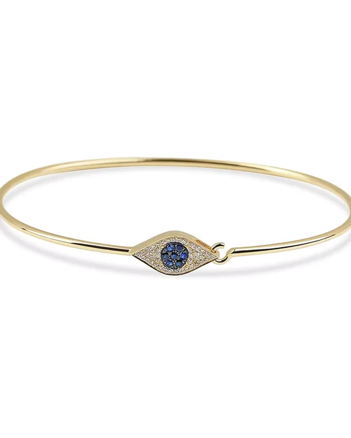 14K Solid Gold Evil Eye Latch Bracelet