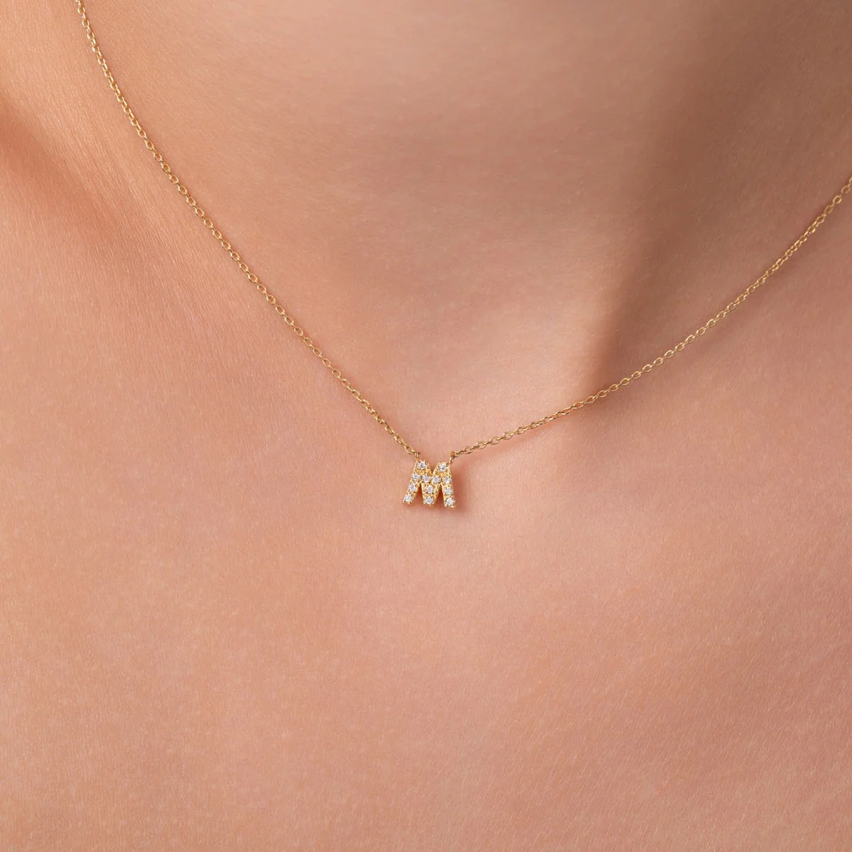 14K Solid Gold Diamond Initial Necklace | Letter Diamond Necklace for women