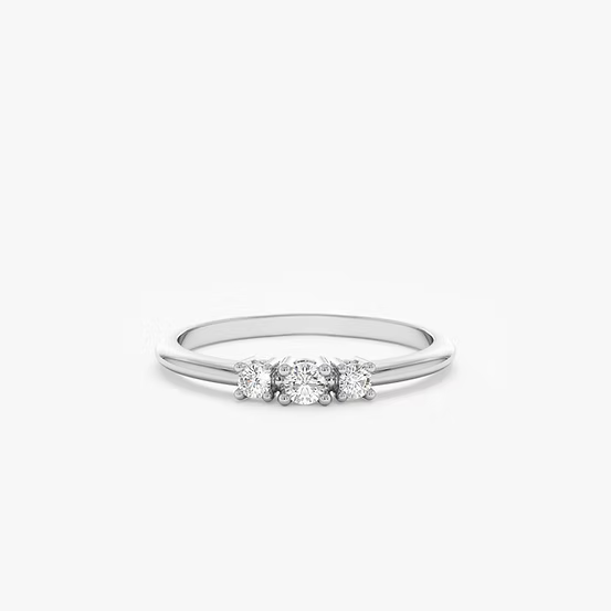 18K Solid White Three Diamond Engagement Ring