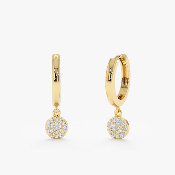 14K Solid Gold Diamond Disc Huggies