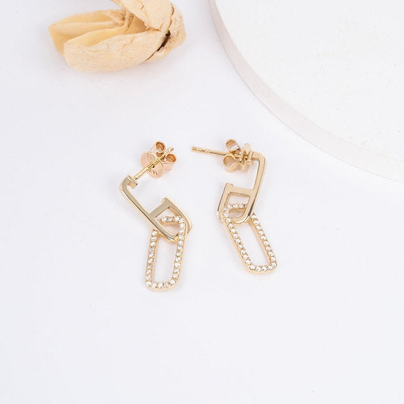 14K Solid Gold Diamond Paperclip Earrings | The Karat Store