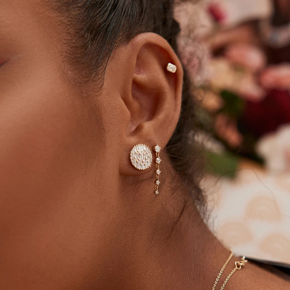 14K Solid Gold Dangling 4 Prong Diamond Drop Earrings