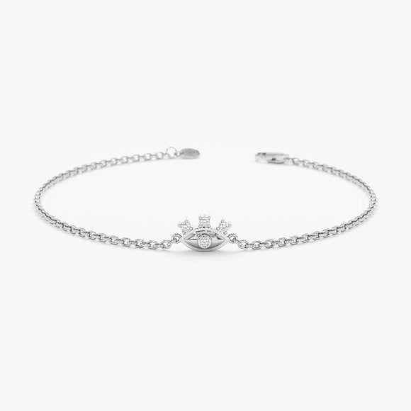 14K Solid Gold Dainty Diamond Eye Bracelet