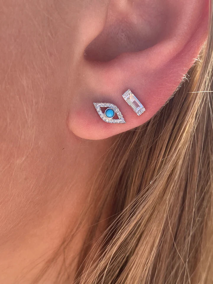14K Solid Gold Diamond Evil Eye Earrings With Turquoise