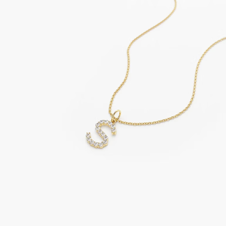 14K Solid Gold Medium Size Diamond Initial Necklace