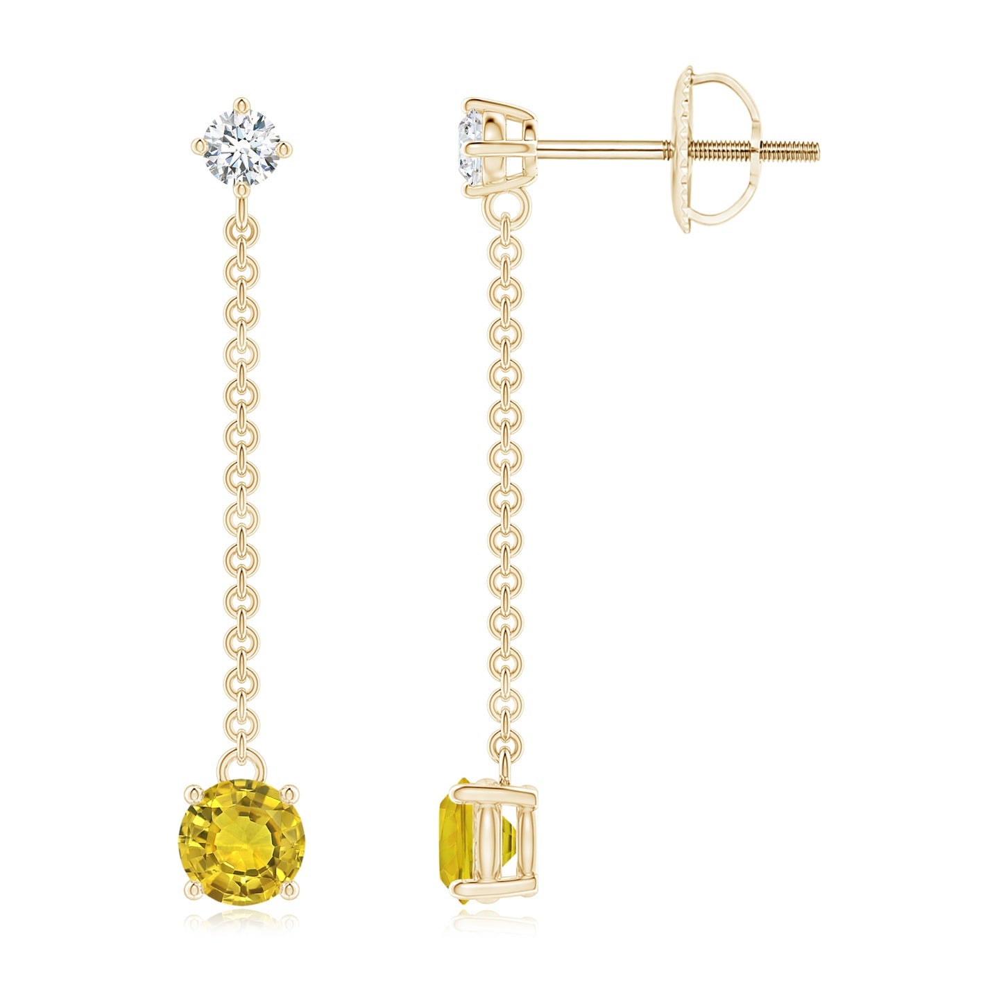 Yard Chain Diamond And Yellow Sapphire Drop Earrings