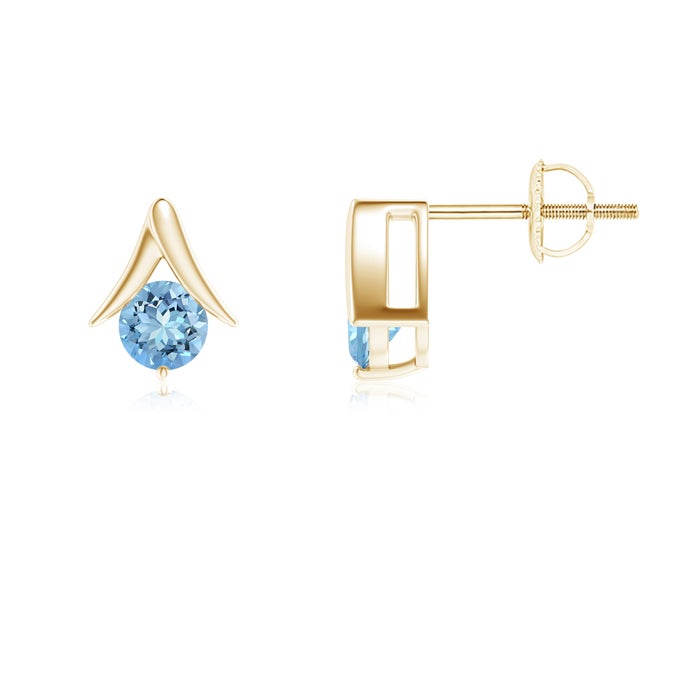 Round Aquamarine Inverted 'V' Stud Earrings