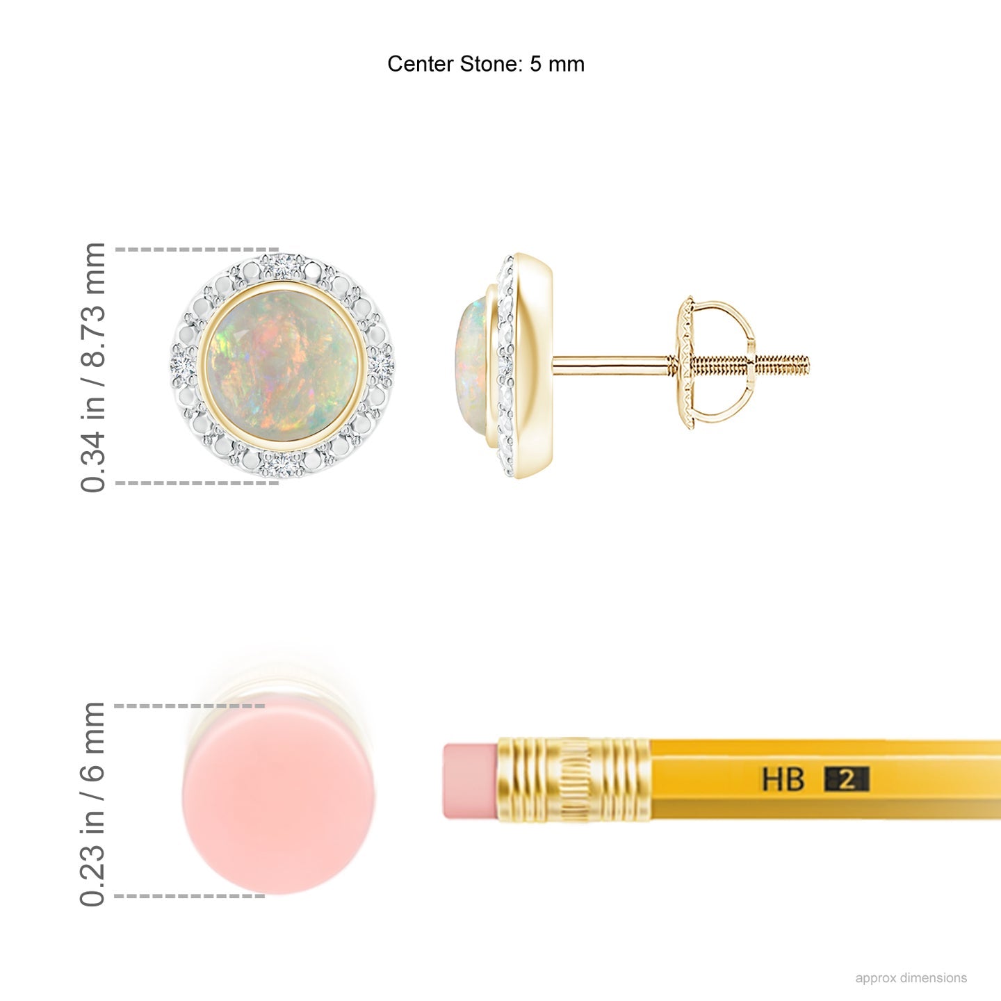 Bezel-Set Round Opal Earrings With Beaded Halo
