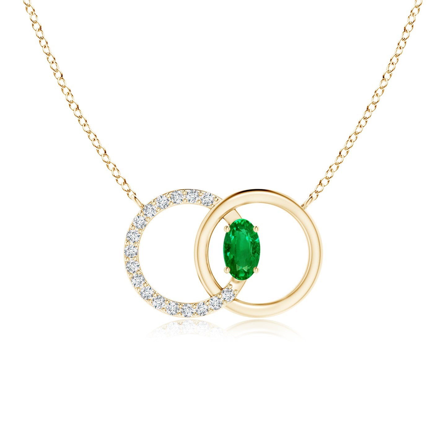 Emerald Interlocking Circle Necklace with Diamond Accents