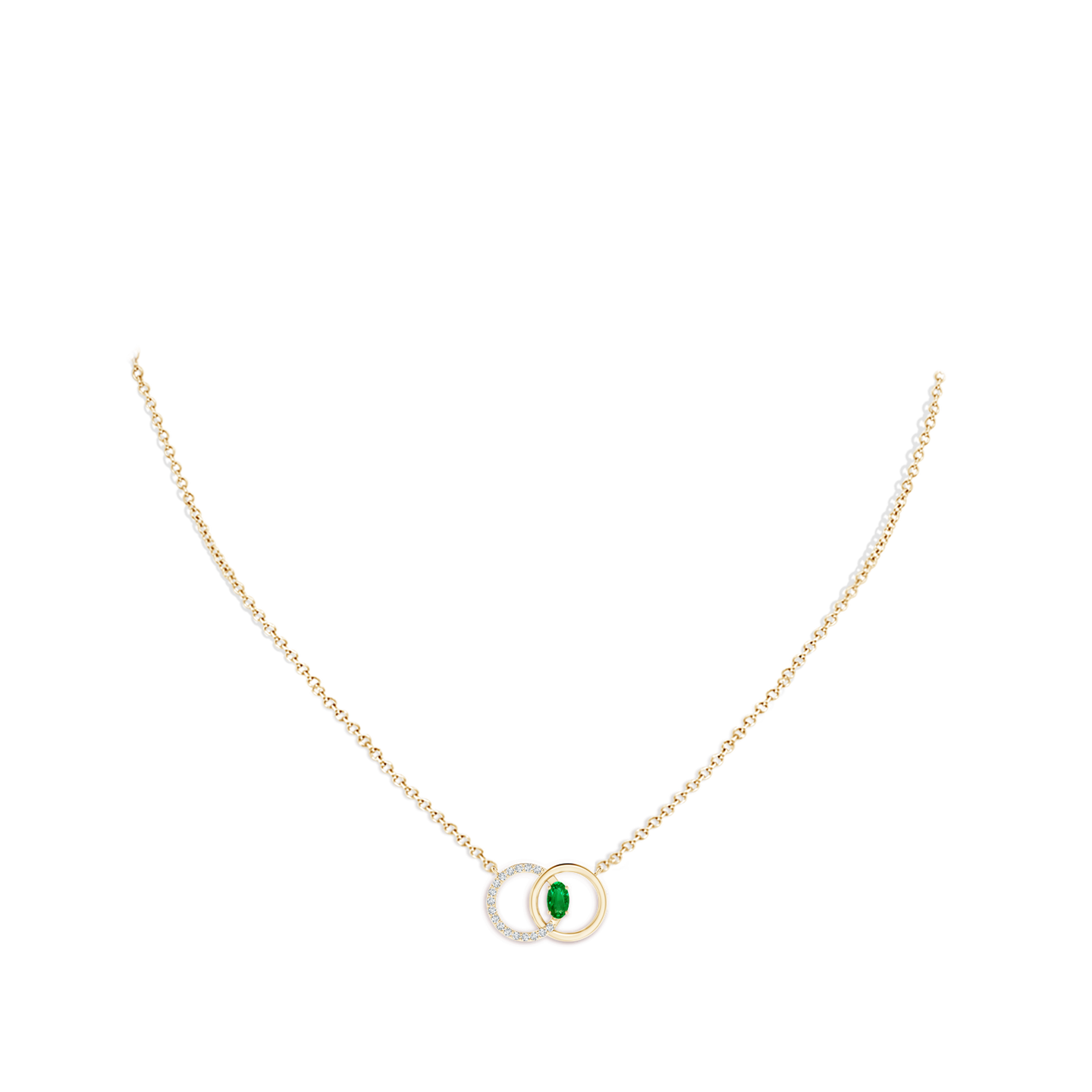 Emerald Interlocking Circle Necklace with Diamond Accents