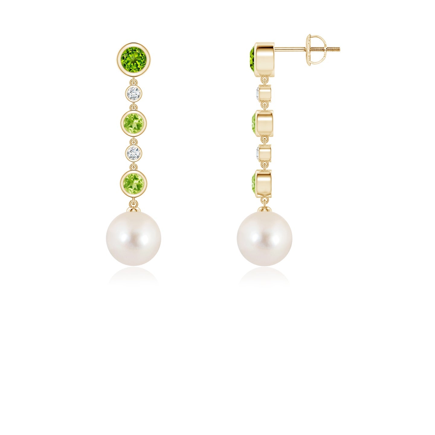 Freshwater Pearl & Peridot Long Drop Earrings
