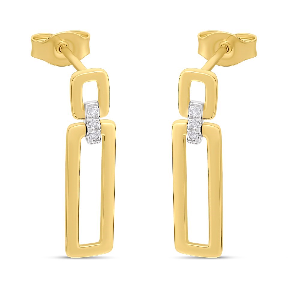 9ct Double Open Rectangular Diamond Drop Earrings