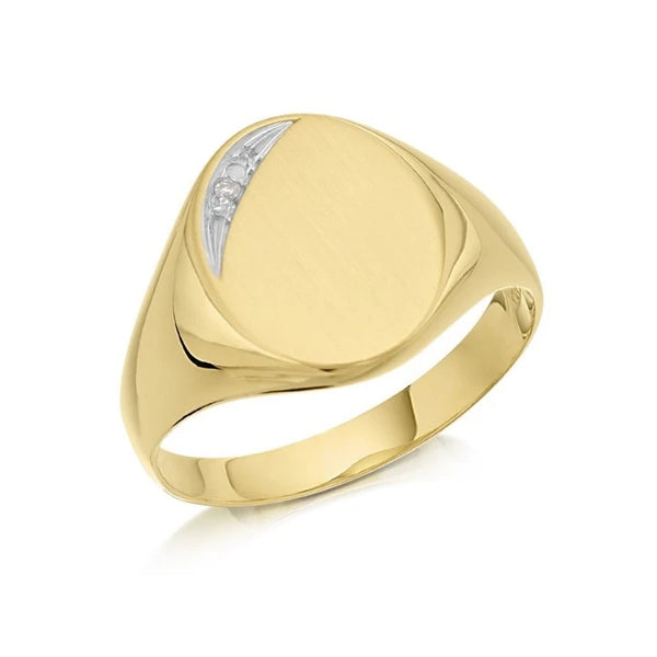 9ct Gold Diamond Oval Signet Ring