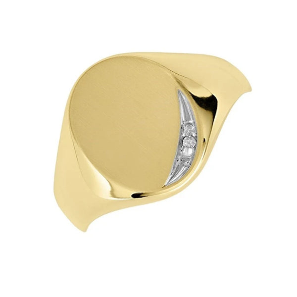 9ct Gold Diamond Oval Signet Ring