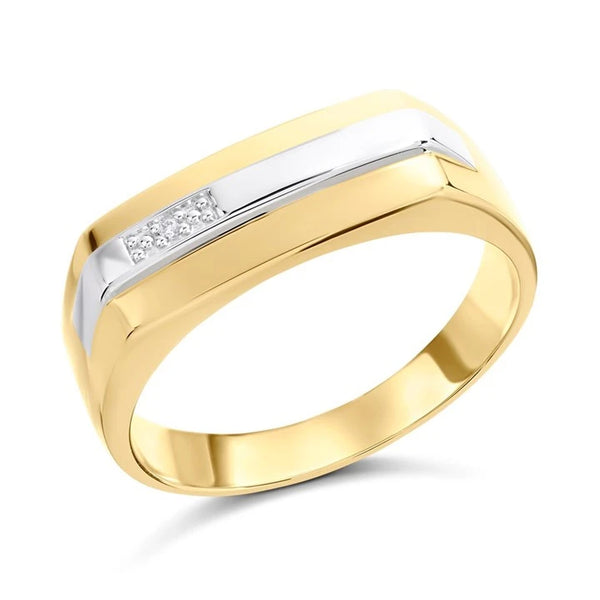 9ct Two Colour Gold Diamond Signet Ring