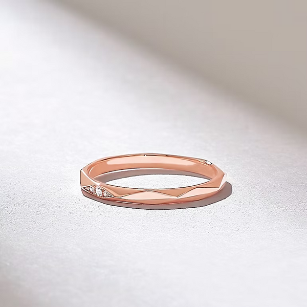 18K Solid Gold Pave Faceted Band Ring