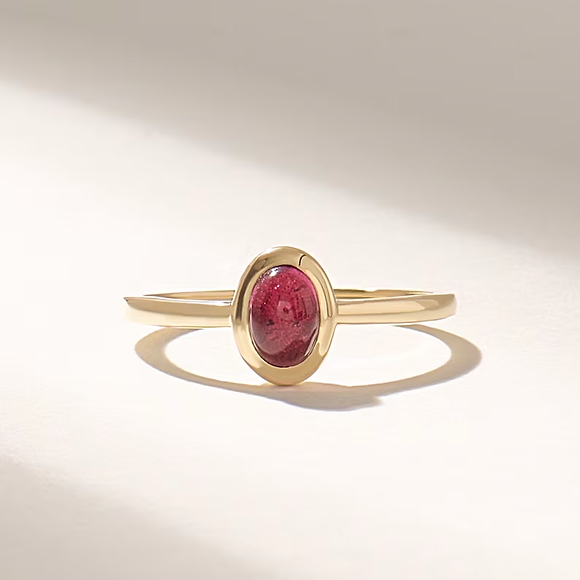 18K Solid Gold Red Tourmaline Solitaire Ring