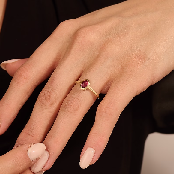 18K Solid Gold Red Tourmaline Solitaire Ring