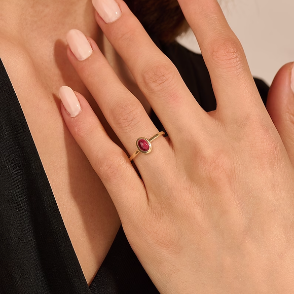 18K Solid Gold Red Tourmaline Solitaire Ring