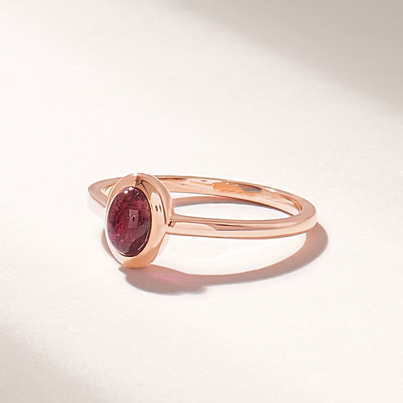 18K Solid Gold Red Tourmaline Solitaire Ring