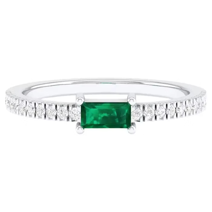 18K Solid Gold 0.4 Carat Natural Diamond Emerald