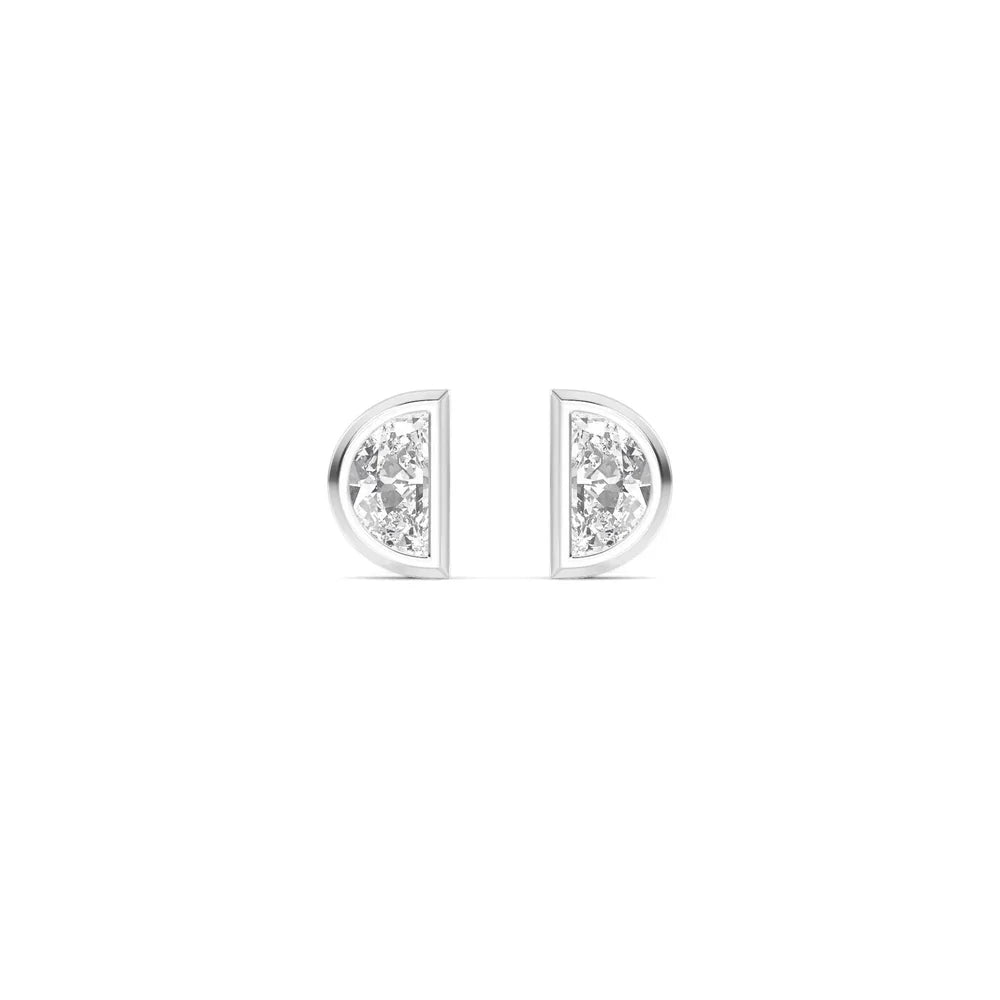 18K Solid Gold 0.34 Ct Natural Diamond Half Moon Stud Earring