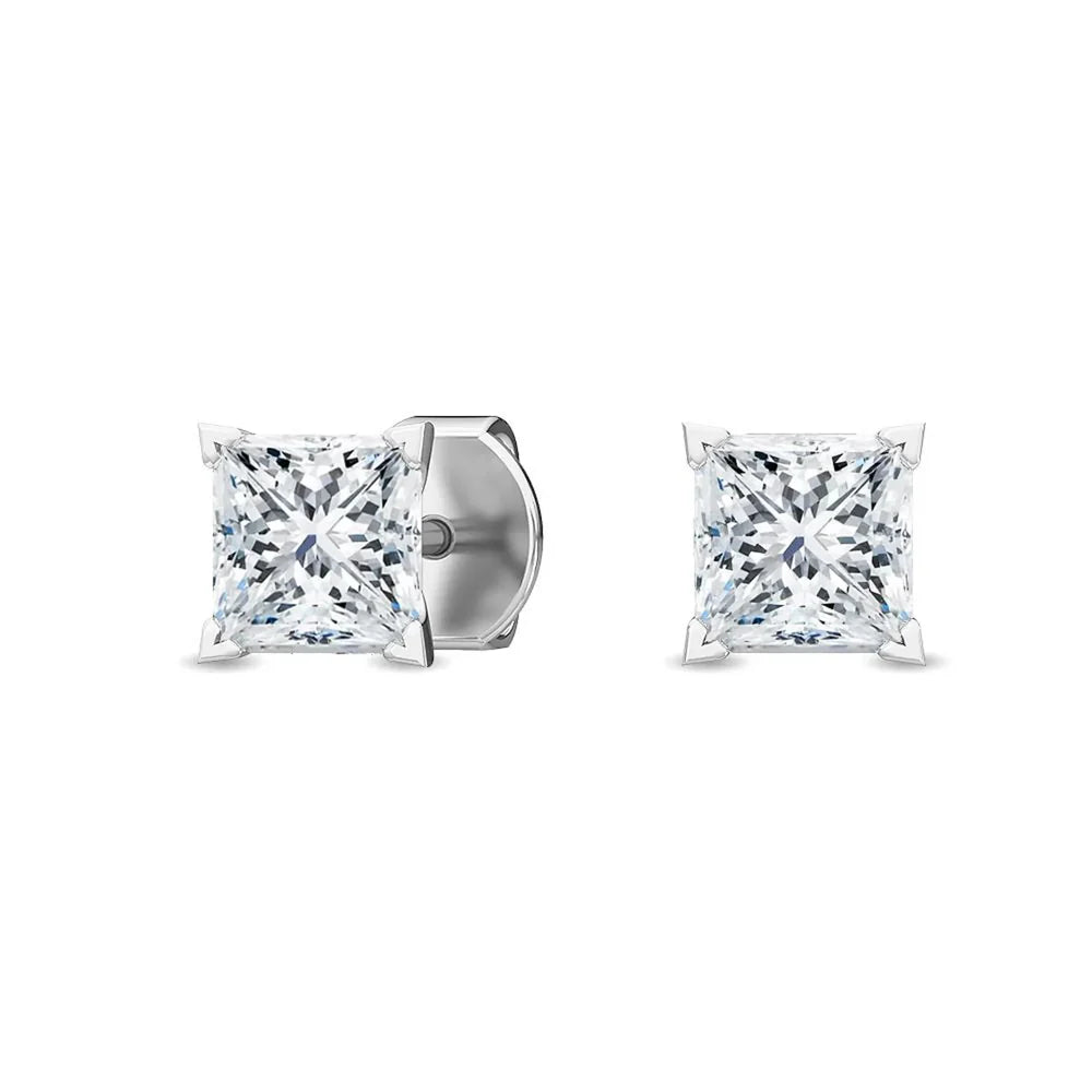 18K 0.5ct Natural Diamond Princess Cut Stud Earrings