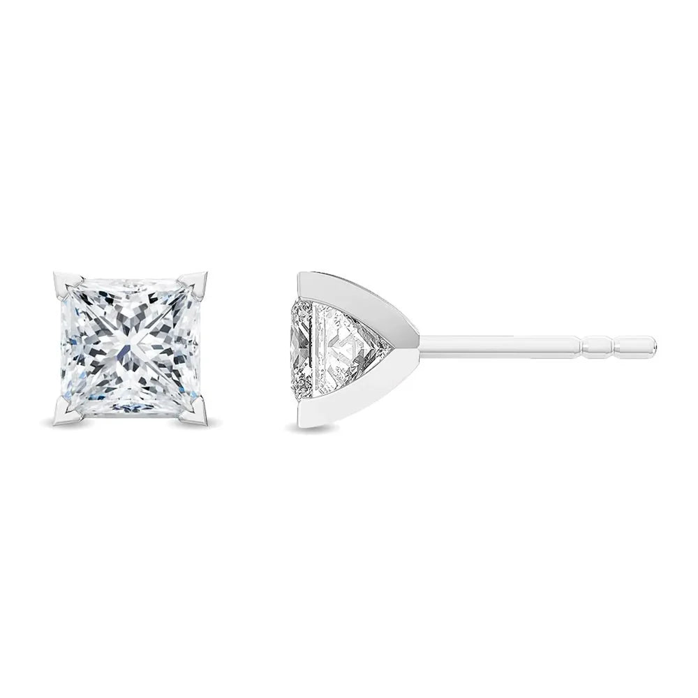 18K 0.5ct Natural Diamond Princess Cut Stud Earrings