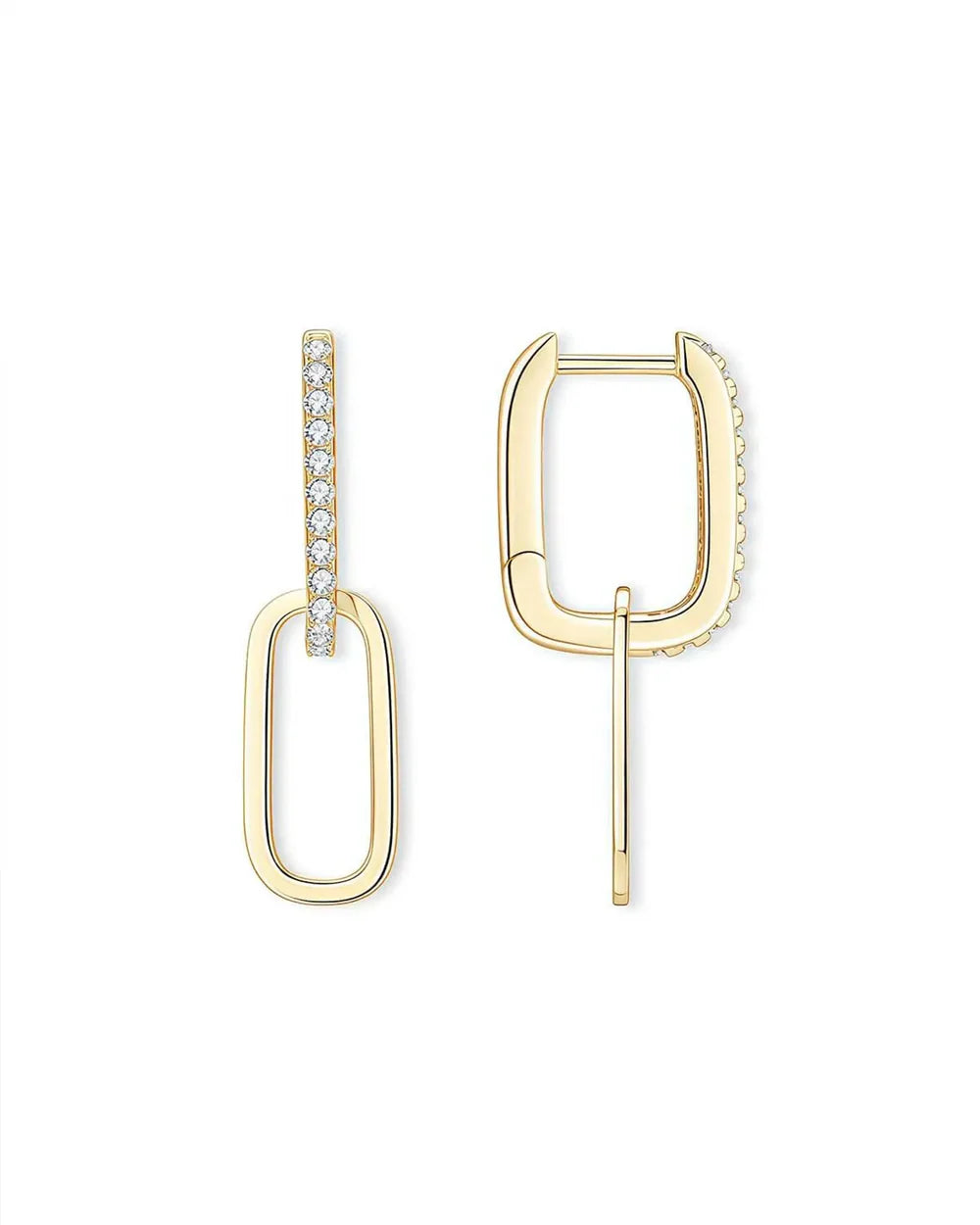 18K Solid Gold Dual Hoop Natural Diamond Drop Earrings | 18K Solid Gold Stackable Dangle Earrings - Riyanika Jewels