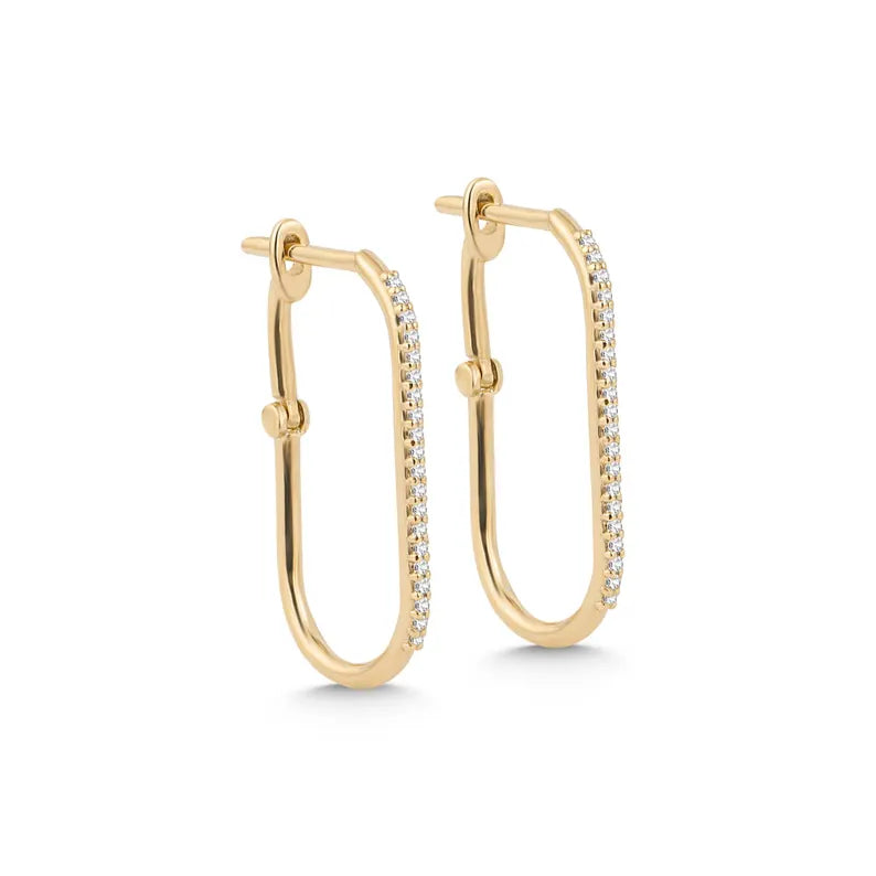 18K Solid Gold Natural Diamond Lumiere Hook Hoop Earrings