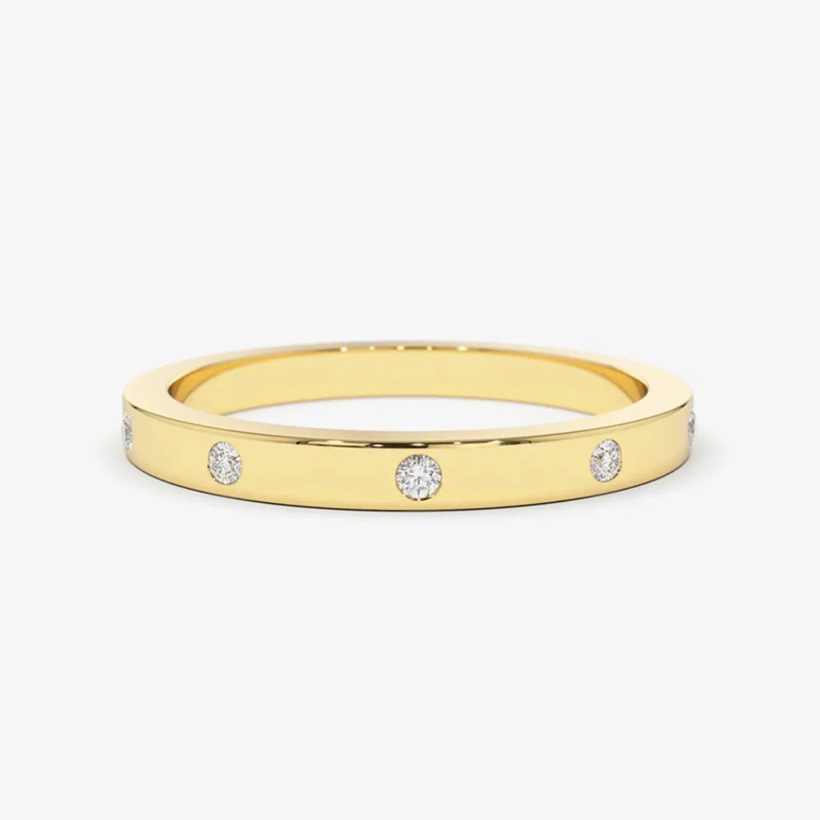 18K Solid Gold Natural Diamond Round Cut Flush Set Full Eternity Band