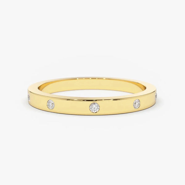 18K Solid Gold Natural Diamond Round Cut Flush Set Full Eternity Band