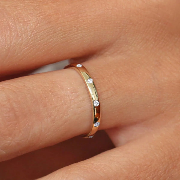 18K Solid Gold Natural Diamond Round Cut Flush Set Full Eternity Band