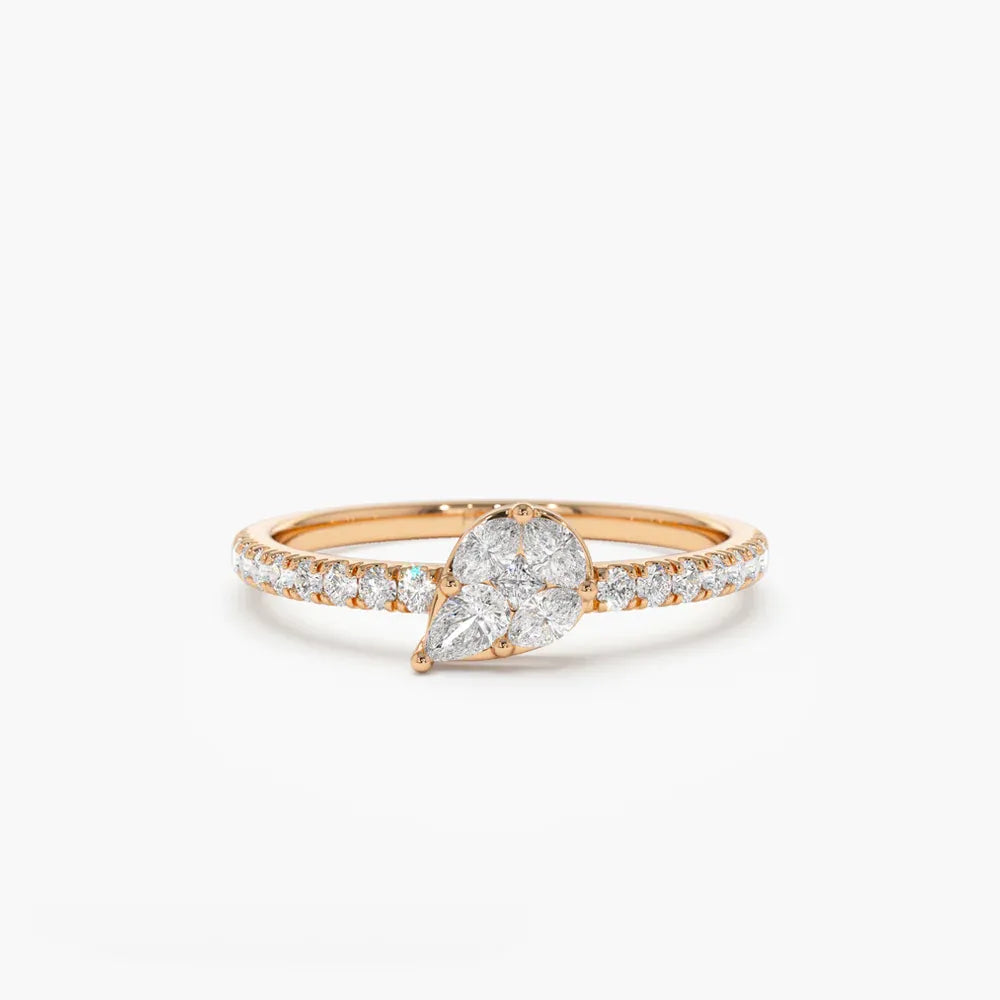 18K Solid Gold Pear Shape Setting Diamond Engagement Ring