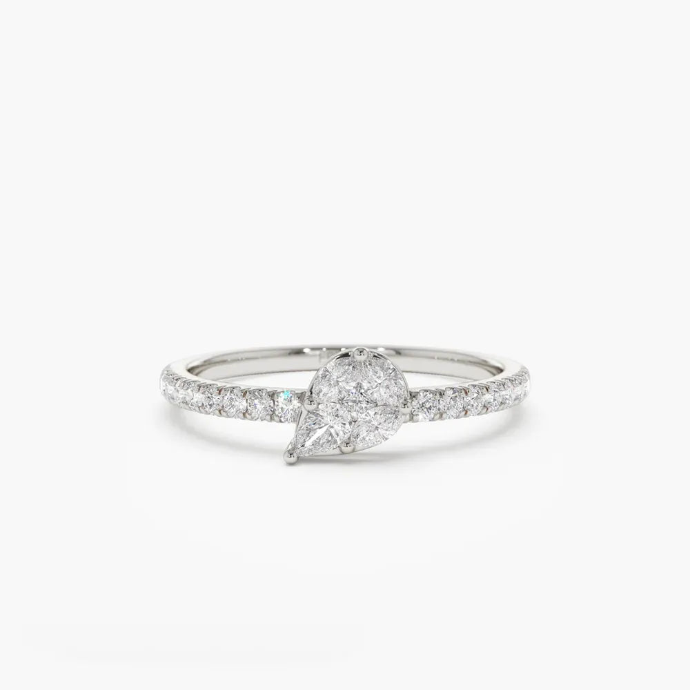 18K Solid Gold Pear Shape Setting Diamond Engagement Ring