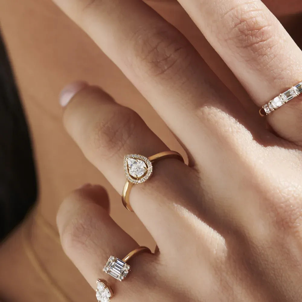 18K Solid Gold Pear Shape Setting Diamond Engagement Ring