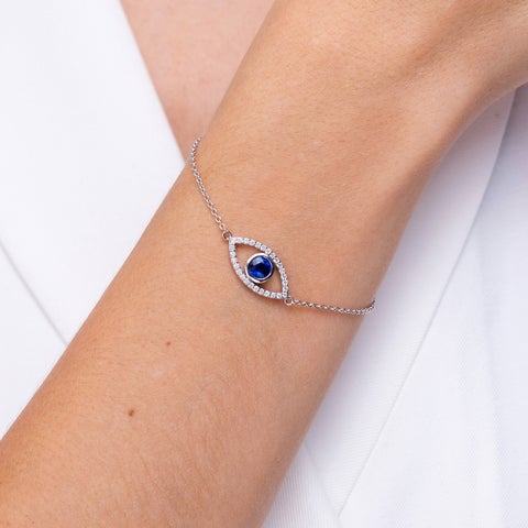 Bezel-Set Sapphire and Diamond Evil Eye Bracelet