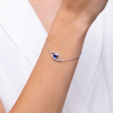 Bezel-Set Sapphire and Diamond Evil Eye Bracelet