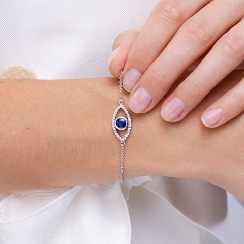 Bezel-Set Sapphire and Diamond Evil Eye Bracelet
