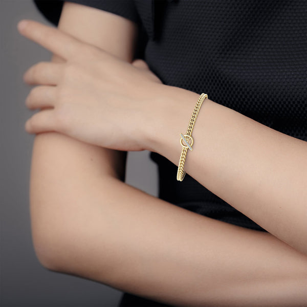 Natural Diamond Curb Chain Toggle Lock Bracelet